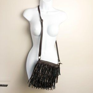 Decree Black Brown Fringe Crossbody